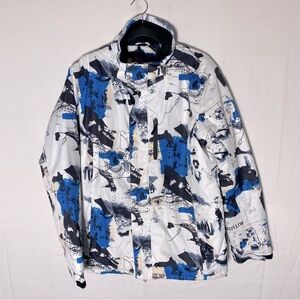 Mutusnow White Black Blue Snowboard Jacket Winter Coat L
